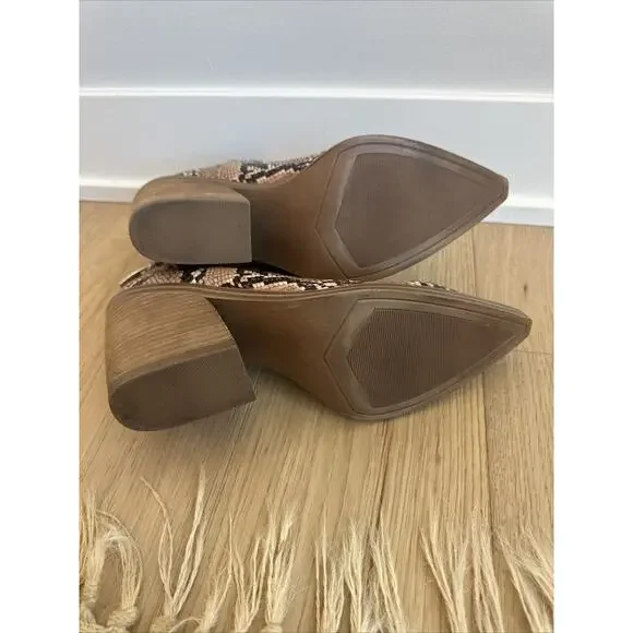 Steve Madden ALYSE Tan Multi Leather Pointed Zip Ankle Boots Block Heel SZ 10 - Picture 9 of 11